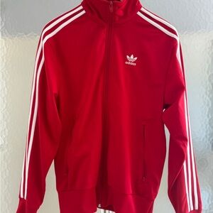 adidas Red Track Jacket with White Three-Stripes